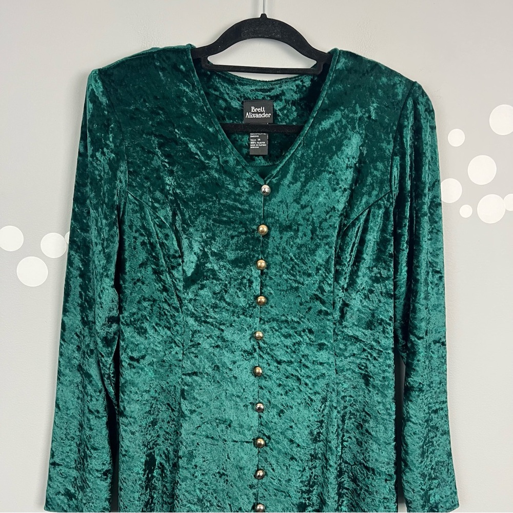 Vintage Brett Alixander Emerald Green Crushed Velvet Corset Back Dress Size 14 - Picture 3 of 7